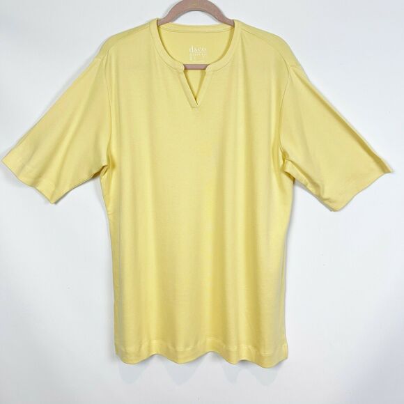 Denim & Co Womens Essential Knit Tunic Top XXS Yellow Split VNeck Oversized NWOT - Picture 5 of 6